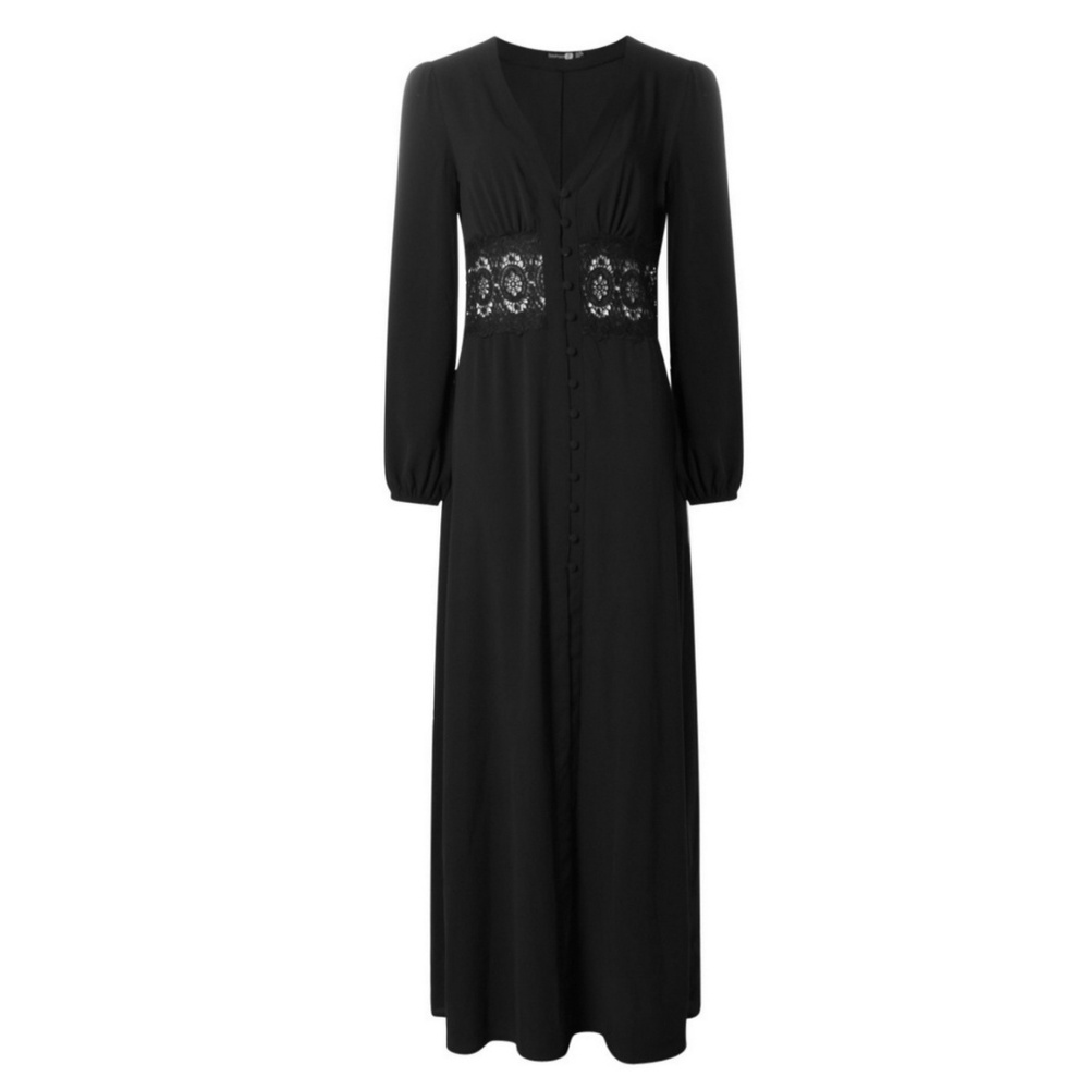 Lace waist long sleeve button witchy maxi